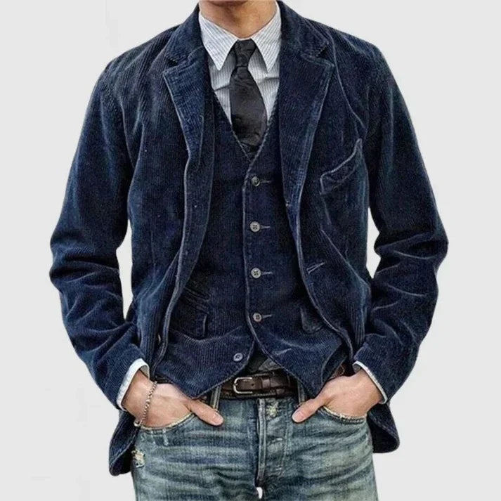 Het vintage jack met revers van Nick's geribbelde velours voor heren