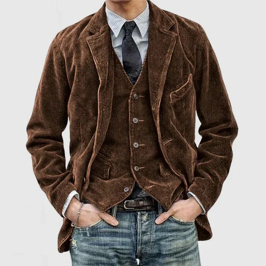 Het vintage jack met revers van Nick's geribbelde velours voor heren