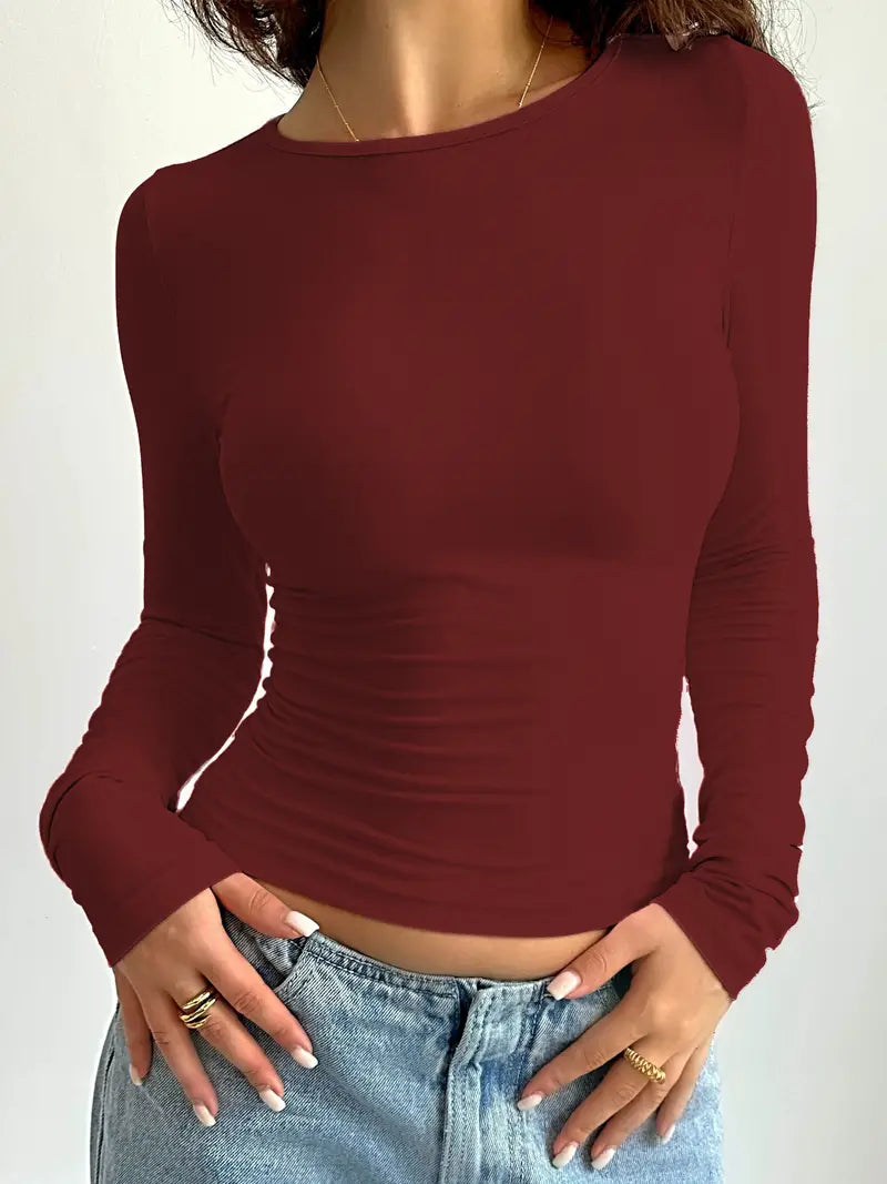 Savannah - t-shirt met lange mouwen en ronde halslijn