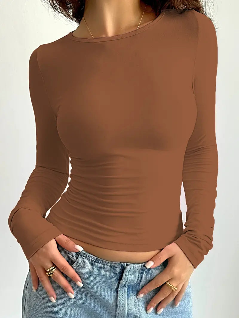 Savannah - t-shirt met lange mouwen en ronde halslijn